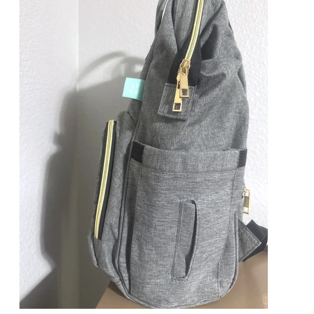 AFBP Grey Diaper Bag Breast‎ Pump Insulated Backpack Pockets Multi-Function